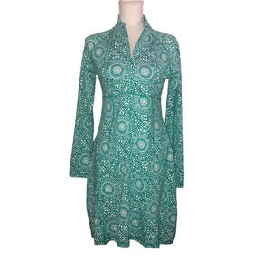 Soybu Sz M Women's Green & White Geometric Print Long Sleeve Athletic Zip Dress